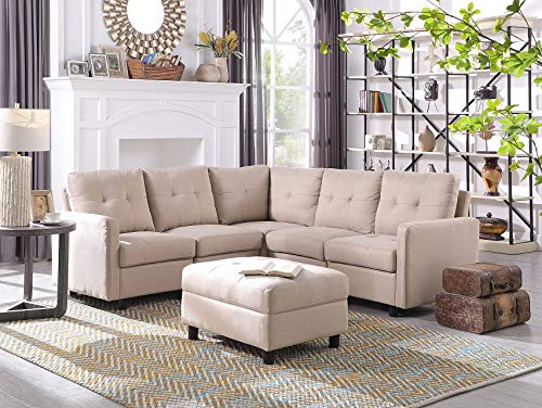6-Piece L-Shape Modular Sectional Sofa Assemble, Left & Right Arm Chair, Armless Chair and Ottoman Storage - Grey