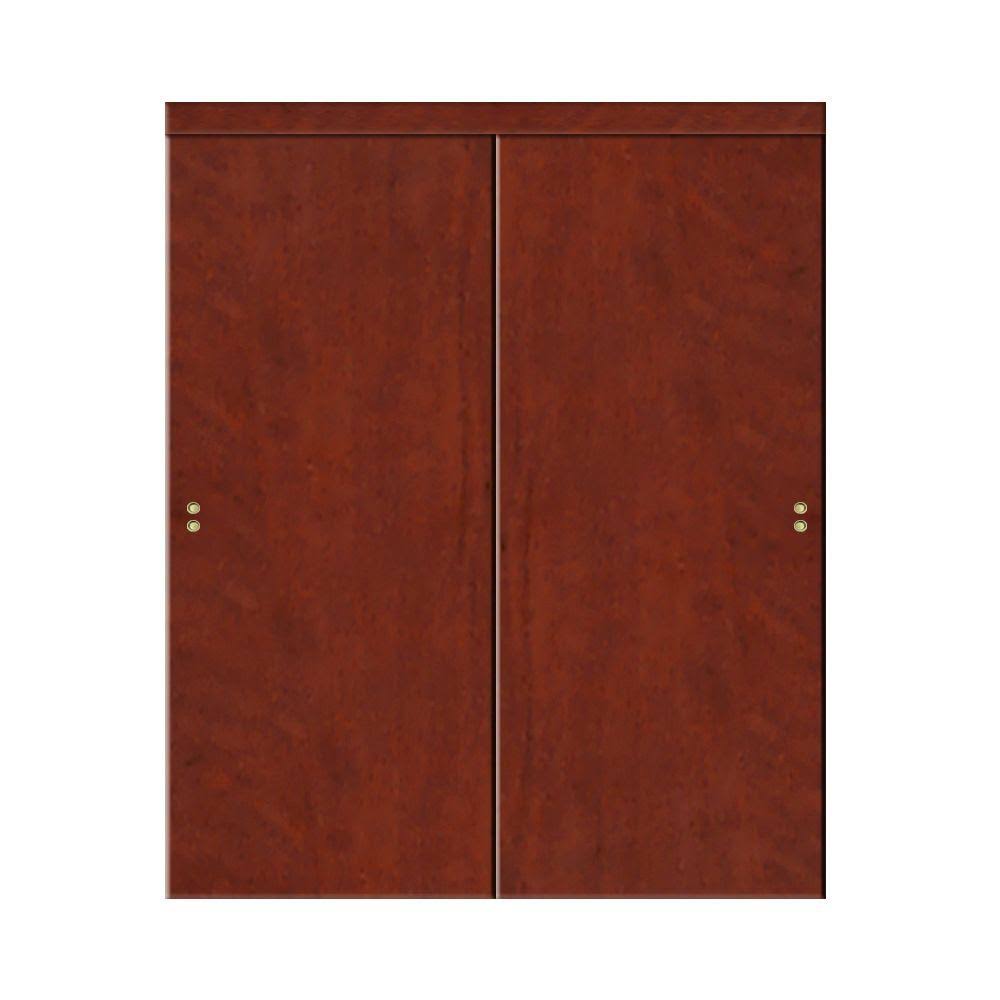 Impact Plus 60 in. x 96 in. Smooth Flush Solid Core Cherry MDF Interior Closet Sliding Door with Matching TRIM, Red