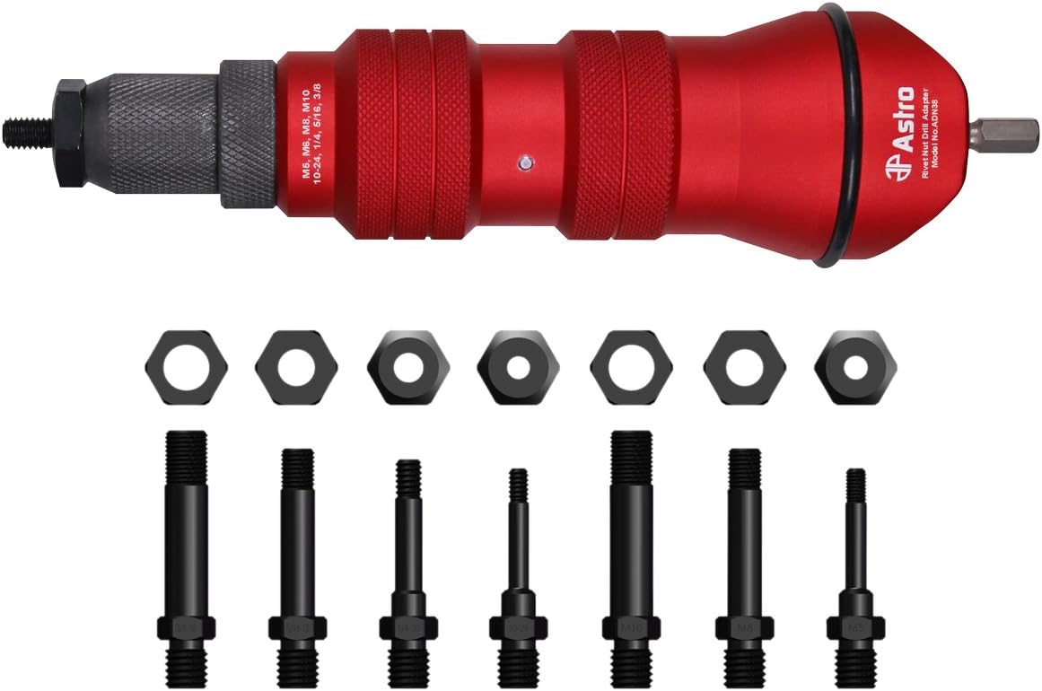 Astro Pneumatic Tool ADN38 XL Rivet Nut Drill Adapter Kit - 3/8" Capacity