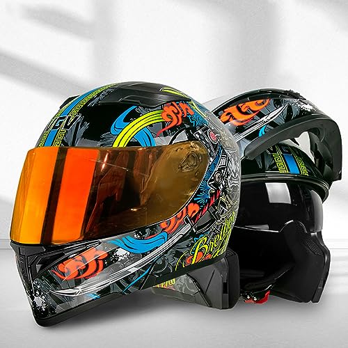 RUANLOV Flip up Front Motorcycle Helmet, Night Vision Modular Integrated Motorcycle Helmet, DOT/ECE Certified Lightweight for Men Women Helmet
