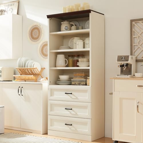 72" Tall Storage Cabinet, Farmhouse Kitchen Pantry with 3 Large Drawers & Adjustable Shelves, Versatile Cupboard for Kitchen, Dining Room, Bathroom