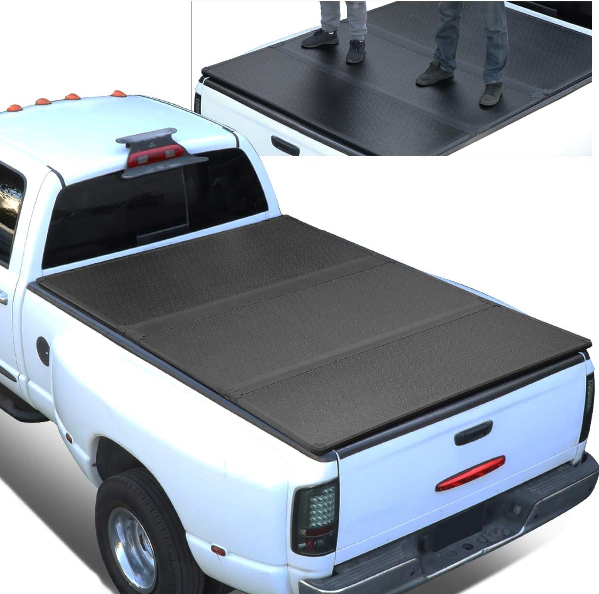 FRP Hard Solid Tri-Fold Adjustable Truck Tonneau Cover Compatible with Chevy Colorado GMC Canyon 5Ft Fleetside/Styleside Bed 15-19, Black Powdercoated