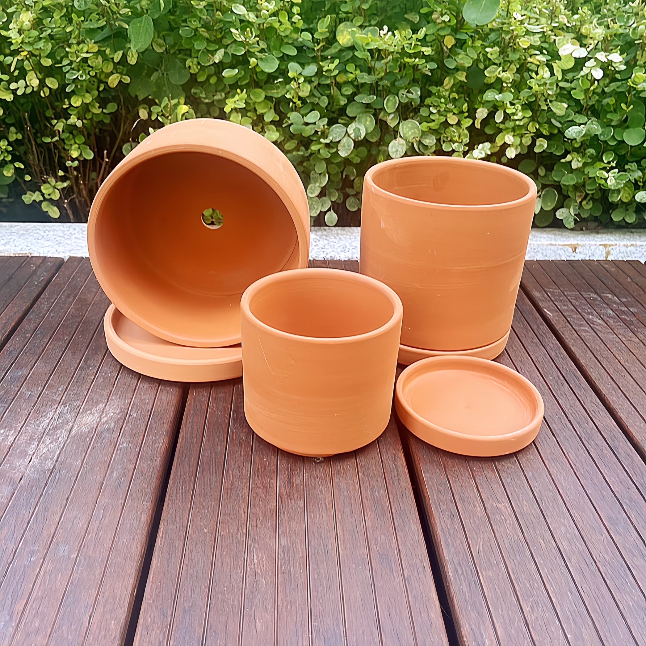 Terracotta Flower Pots, 5.9" x 3.5" x 4.7", Round, Red, 3 Count with Drainage Holes