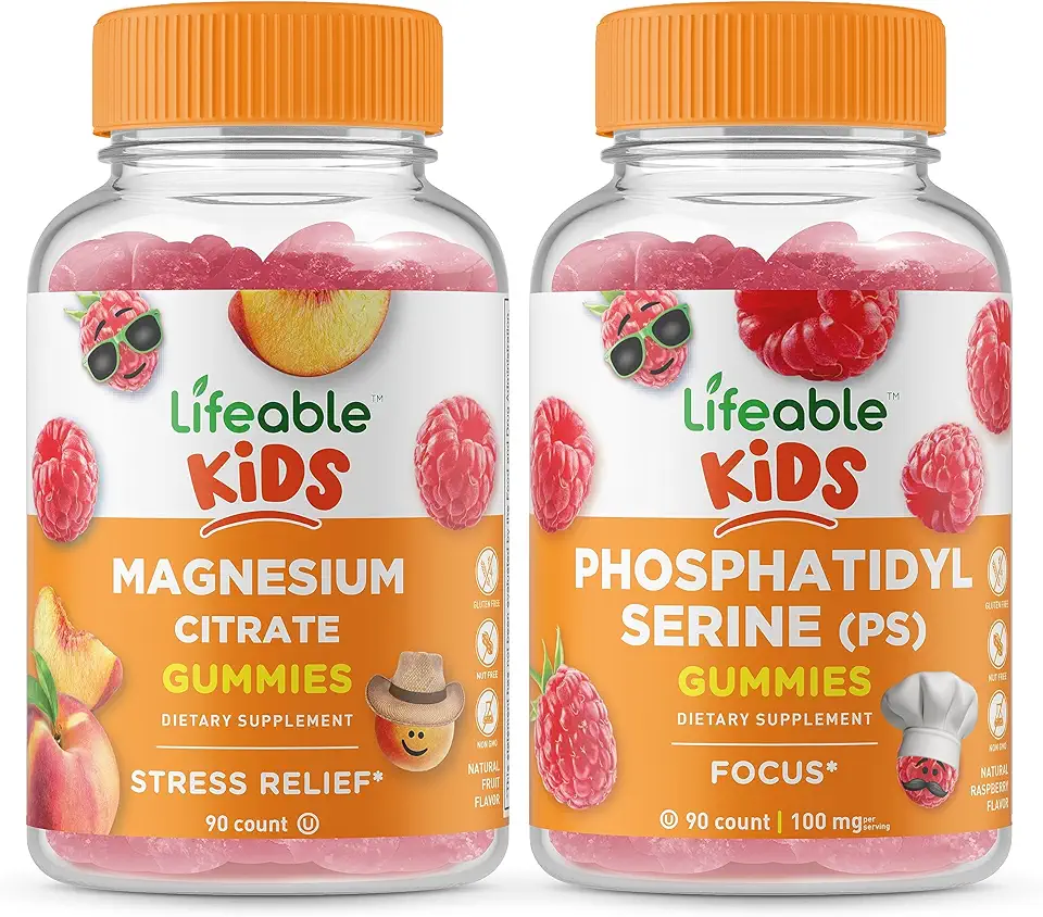 Lifeable Magnesium Citrate Kids + Phosphatidylserine (PS) Kids, Gummies Bundle - Great Tasting, Vitamin Supplement, Gluten Free, GMO Free