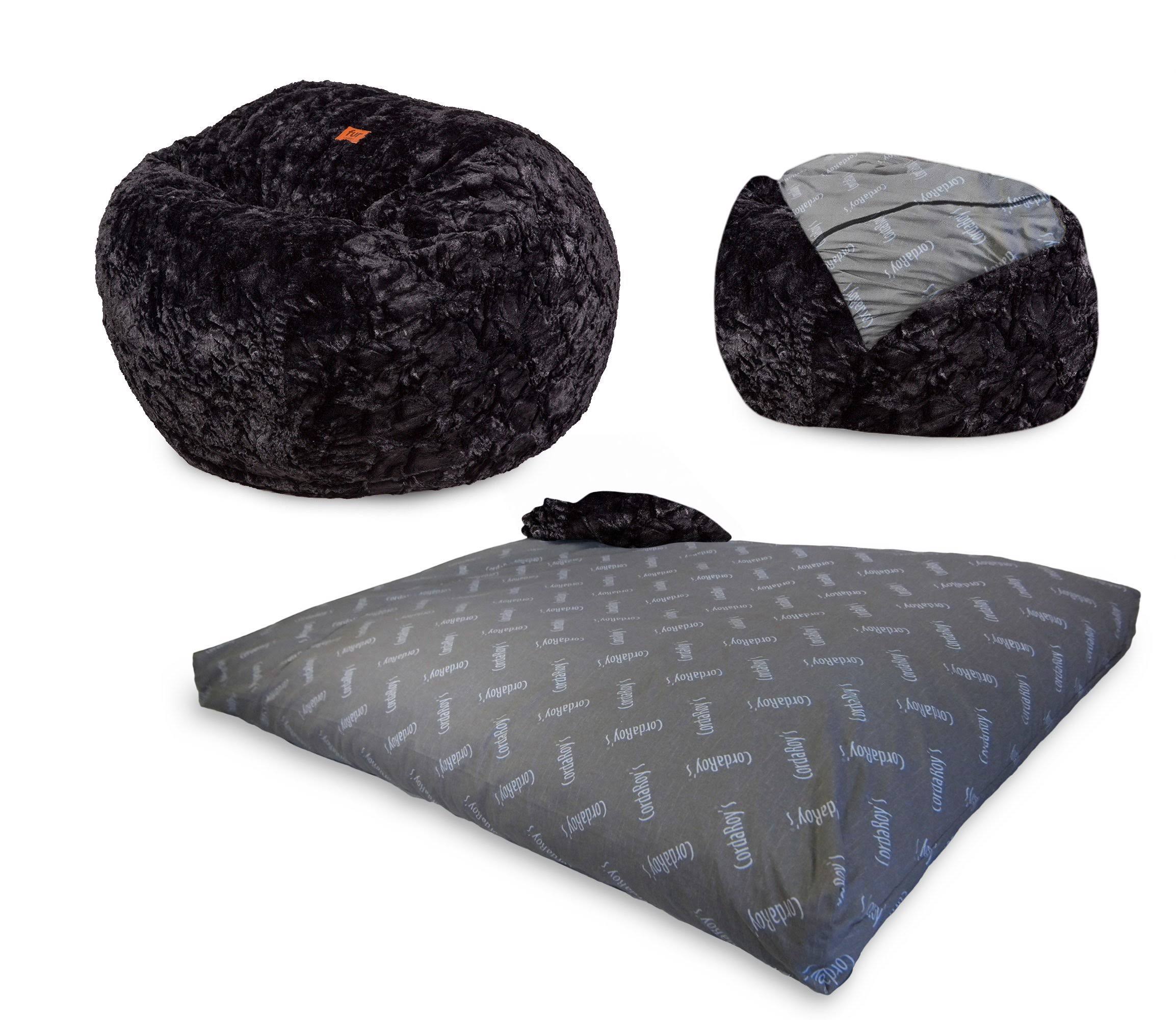 Cordaroy's Convertible Faux Fur Full Size Bean Bag Chair, Black - Megean