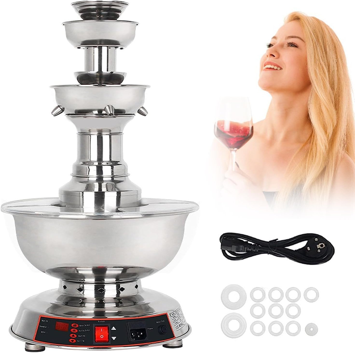Wine/Juice Fountain Machine, 3-Tier Party Red Wine Fountain, 0~100℃ Temperature Adjustment