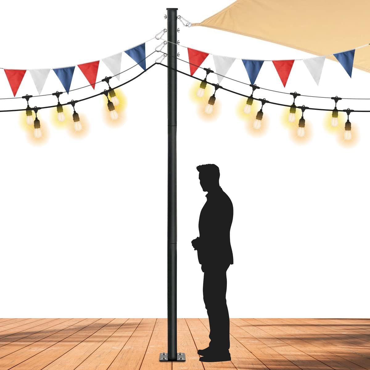 Slsy Outdoor String Light Pole Stand 8/10 FT, Awning Canopy Support Pole for Concrete Deck