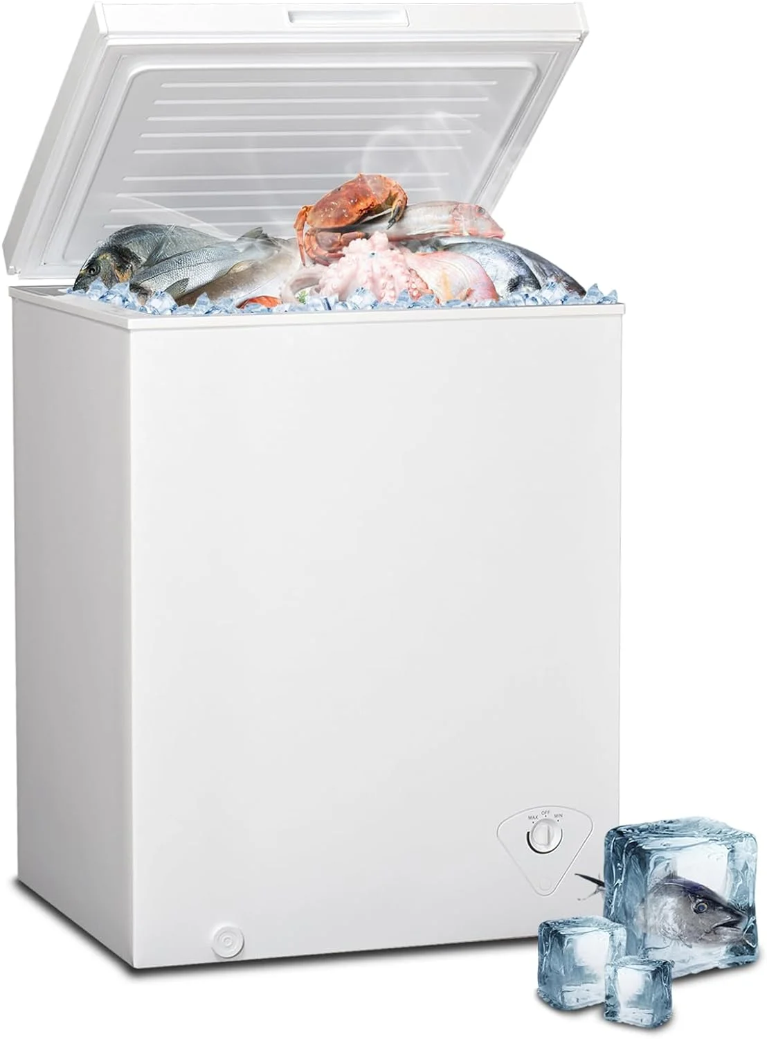 SMAD 5 Cu ft Chest Freezer with Removable Baskets Free-Standing Top Open Door Deep Freezer, White - Curated Treasures Market