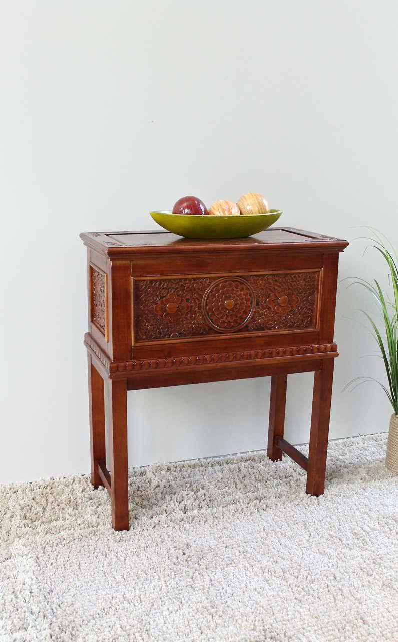 International Caravan Windsor Carved Wood Trunk on Stand