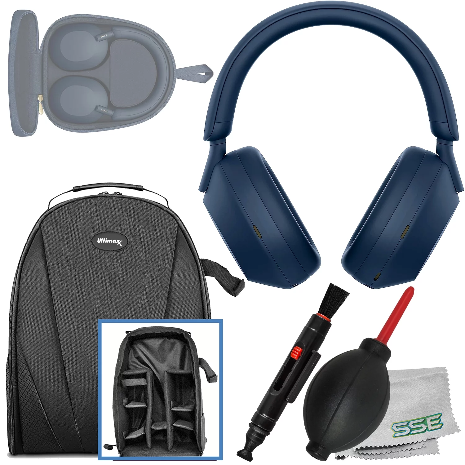 Ultimaxx Essential Sony WH-1000XM5 Noise-Canceling Wireless Over-Ear Headphones Bundle (Blue)