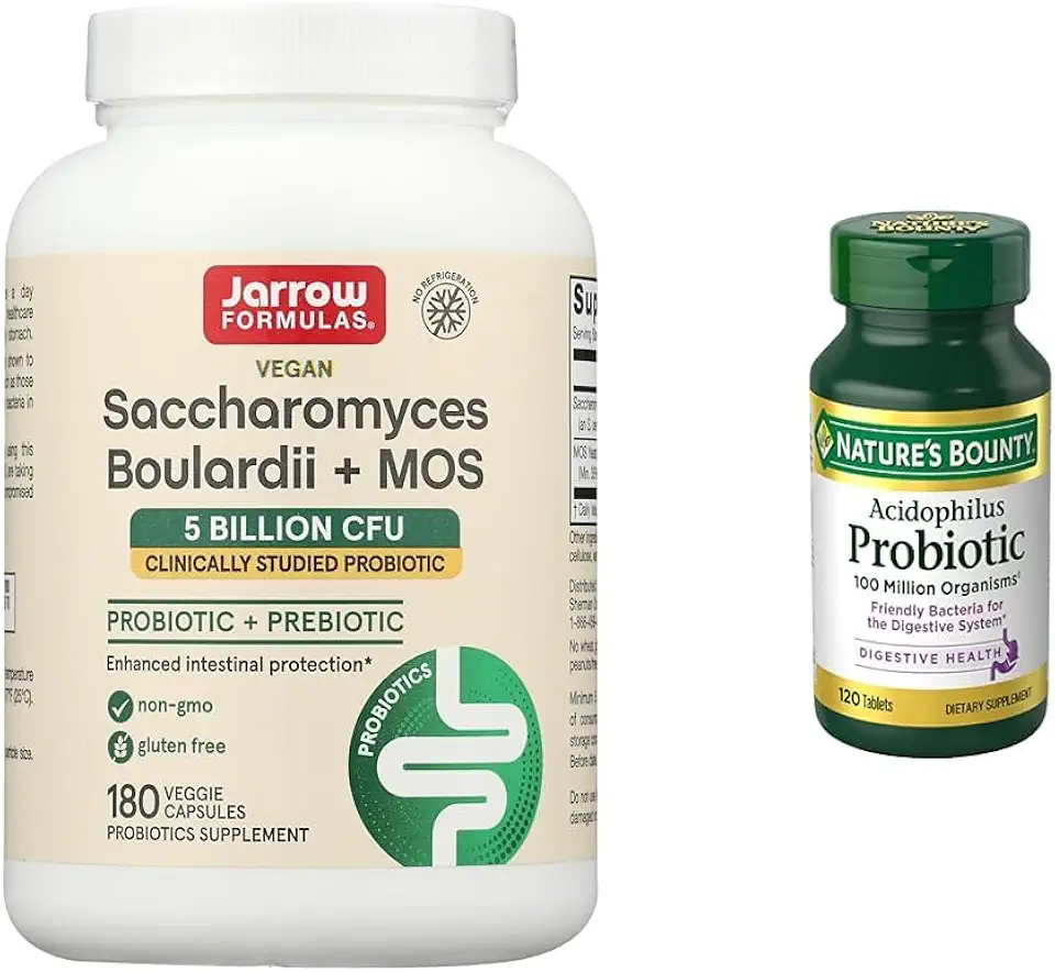 Jarrow Formulas Saccharomyces Boulardii Probiotics + MOS 5 Billion CFU Probiotic Yeast & Nature's Bounty Acidophilus Probiotic