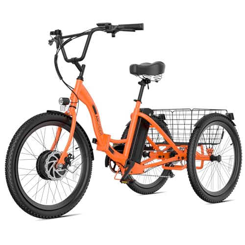 ANCHEER Electric Tricycle for Adults, 350W(Peak 550W) Etrike, 48V/499Wh Ebike, 24" Folding 3 Wheel Electric Trike, 15.5MPH & 55Miles Electric Bike