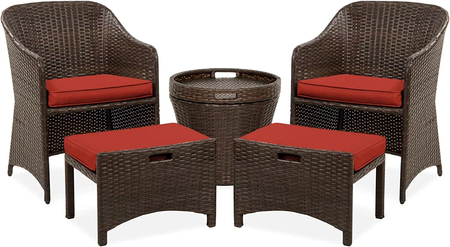 5-Piece Outdoor Patio Furniture Set, No Assembly Required Wicker Conversation Bistro & Storage Table for Backyard, Porch