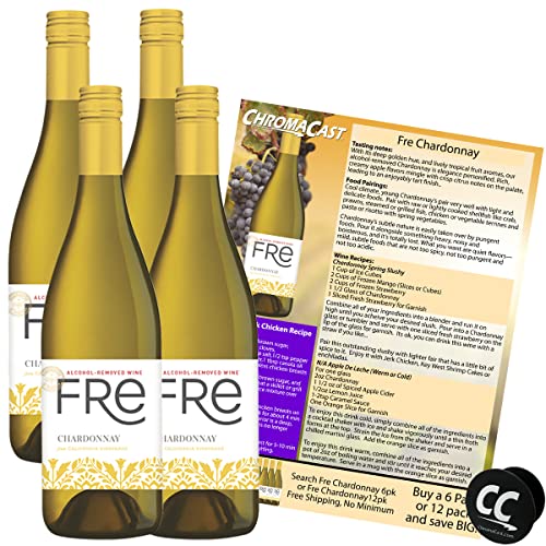 Fre Chardonnay Non-Alcoholic White Wine Experience Bundle with Ice Packs, Corkscrew, Phone Grip, Seasonal Wine Pairings & Recipes, 750ML btls, 12-PACK