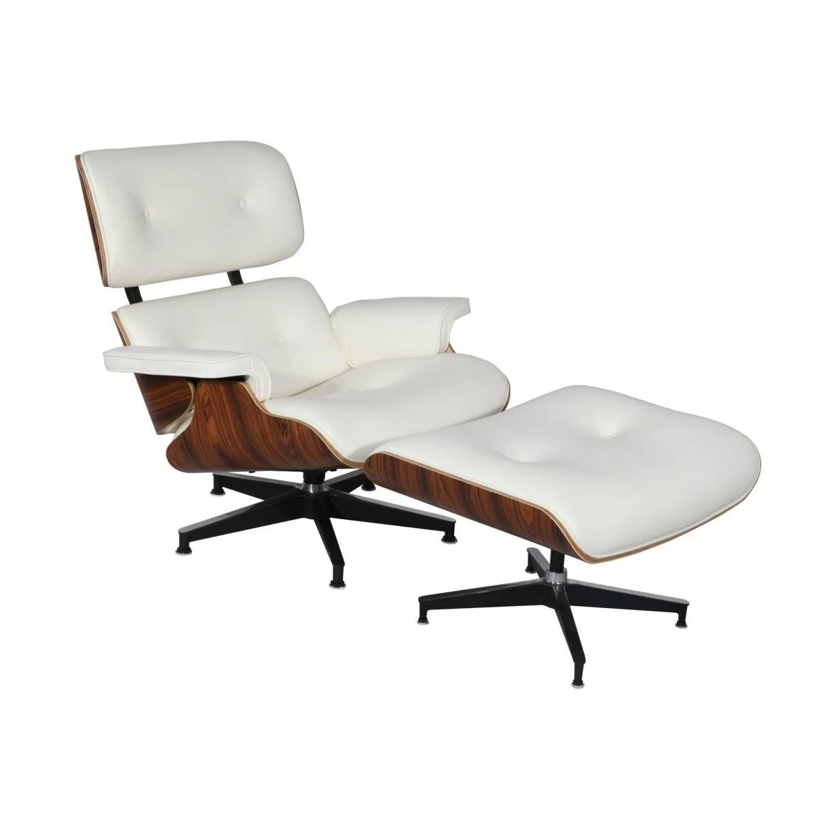 Mid Century Plywood Lounge Chair Lounge Chair and Ottoman Replica Italian Leather White Palisander
