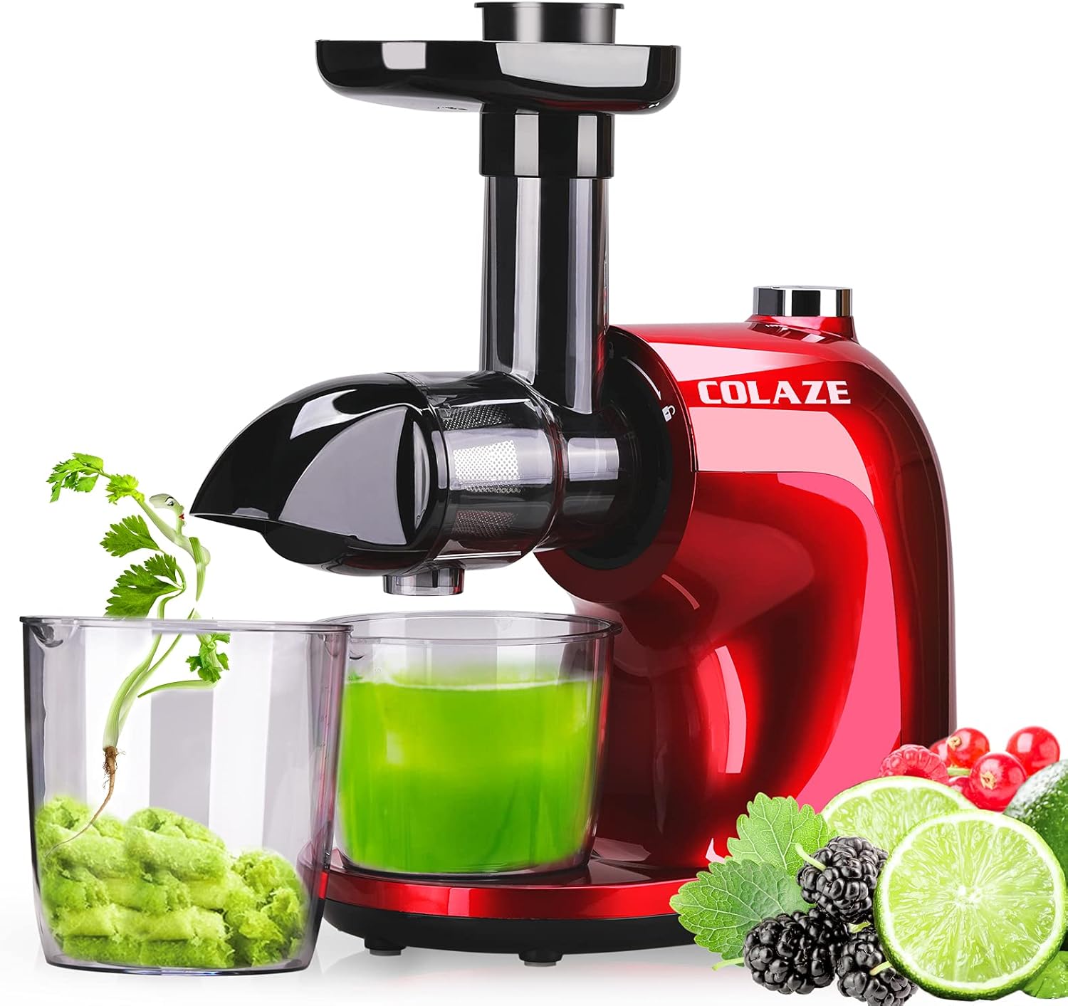 Juicer Machines, COLAZE Slow Masticating Juicer with 2 Speed and Reverse Function, Celery Juicer with Recipe and Brush
