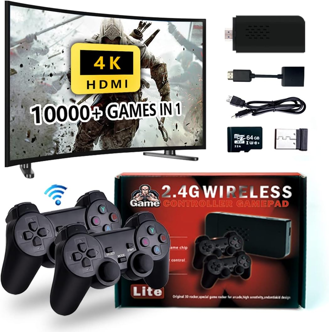 DOBEGIN Wireless Retro Game Console Stick Built in 10000+ Classic Games Plug and Play Video Games 4K HDMI Output for TV with 9 Emulators and PS2
