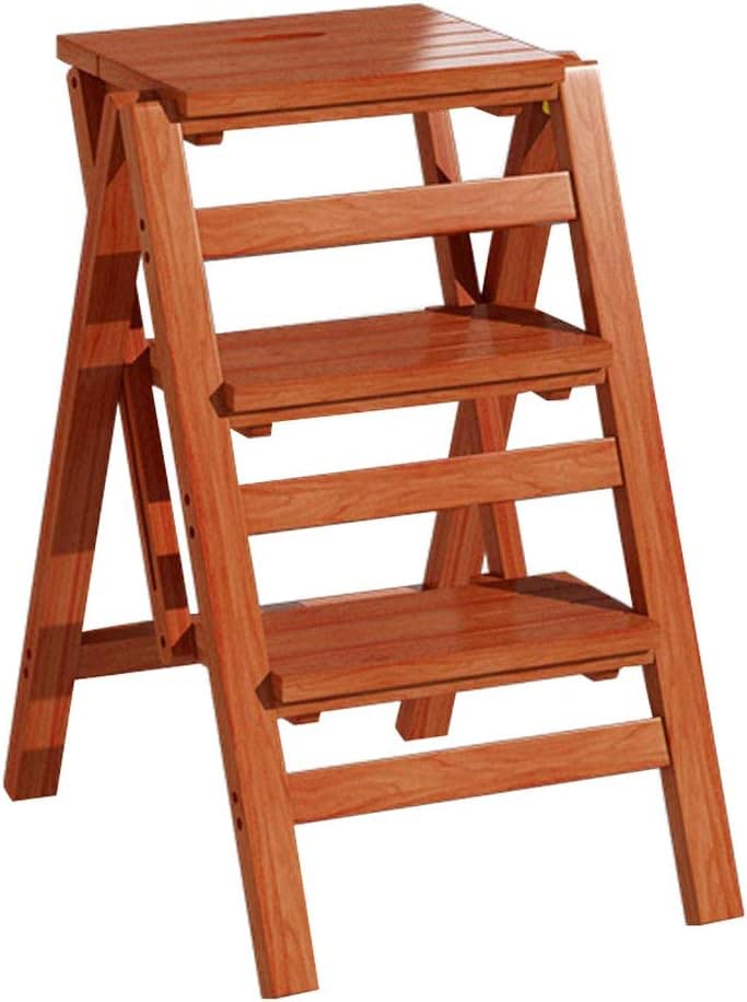 Wooden Step Stool,Wooden Folding Step Stool 3 Step Ladder Chair Foldable Stair Stool Multifunction Pine Wood Ladder for Home