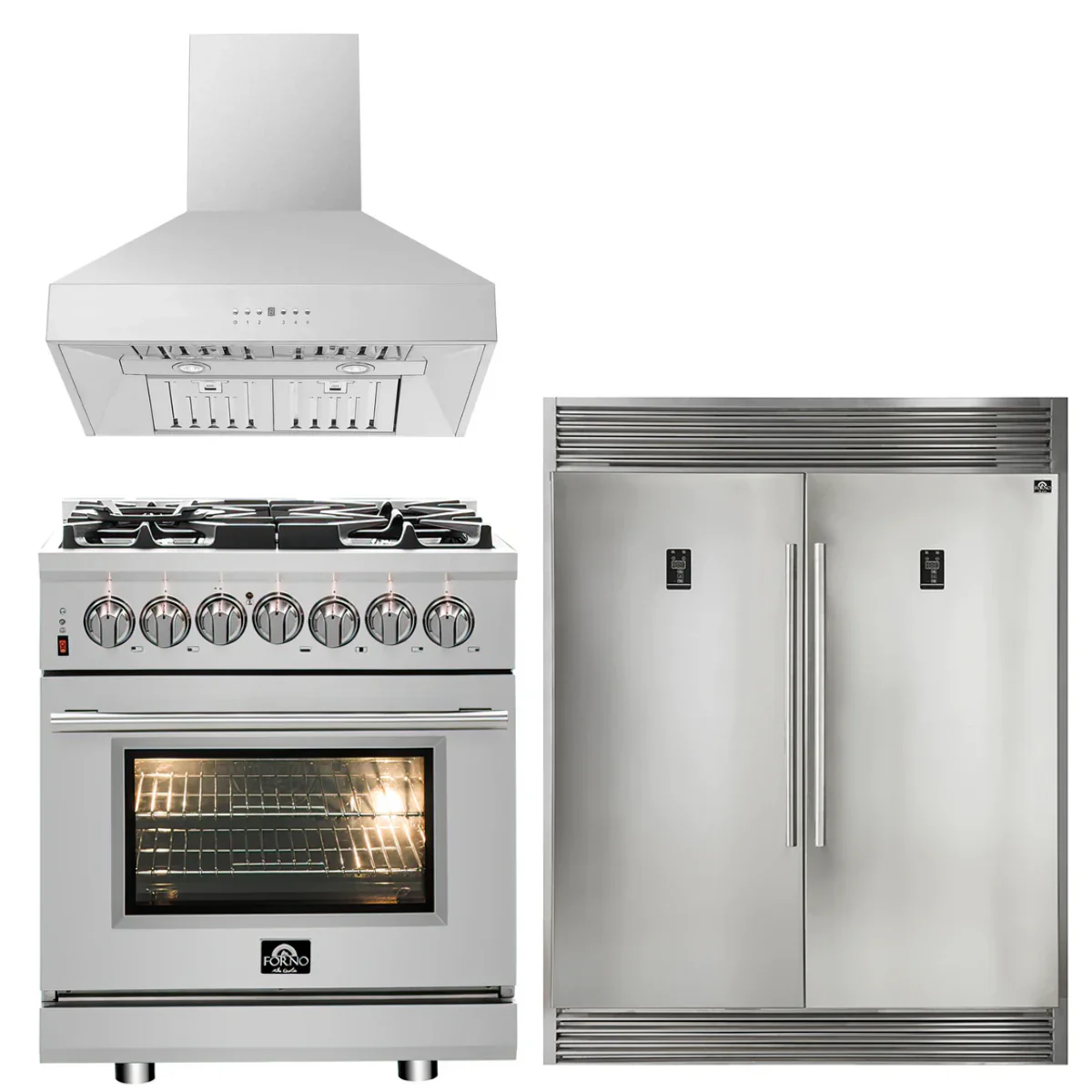 Forno Appliance Package - 30 Dual Fuel Range, 30 Range Hood, 60 Refrigerator, AP-FFSGS6125-30-W-4