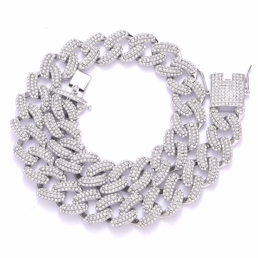 Men Hip Hop 19mm Necklaces Cuban Chains Bling CZ 18K Gold Silver Plated Jewelry