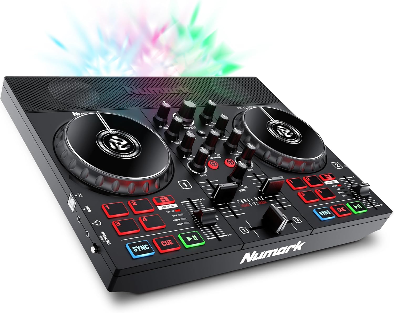 Numark Party Mix Live - DJ Controller with Built in Speakers, Party Lights and DJ Mixer