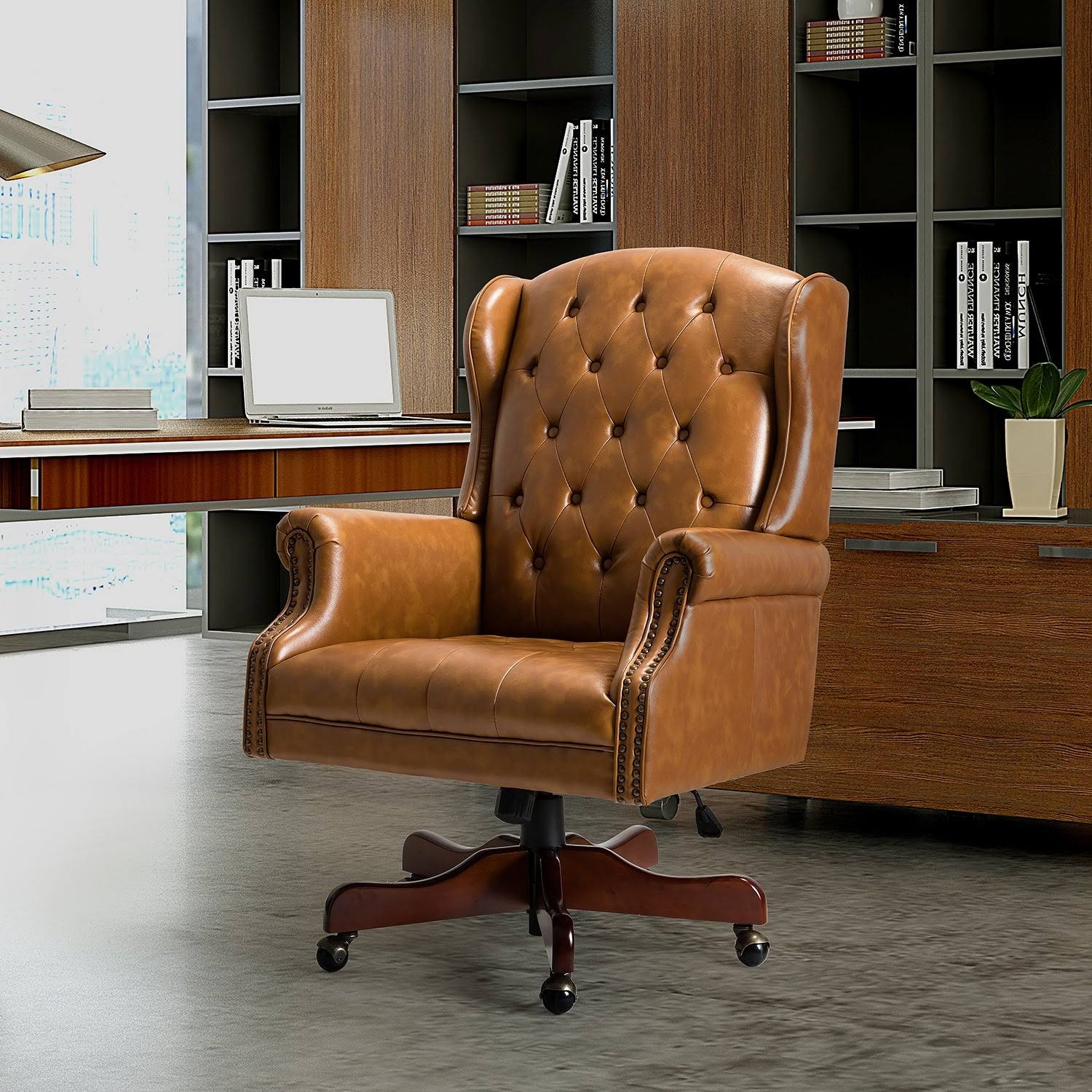 Maximiliano Swivel Executive Chair with Tufted Back - Camel