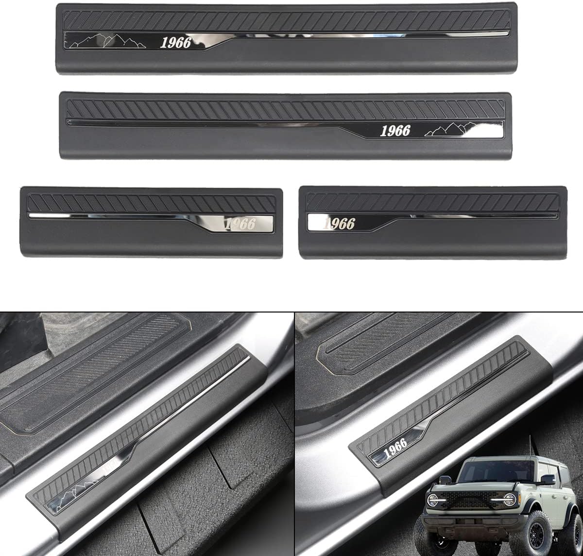 YIKUN Door Sill Guards Entry Sill Plate Protection for Ford Bronco 2021 2022 6th Accessories Parts Welcome Pedal Protector Cover 4Pcs/Set