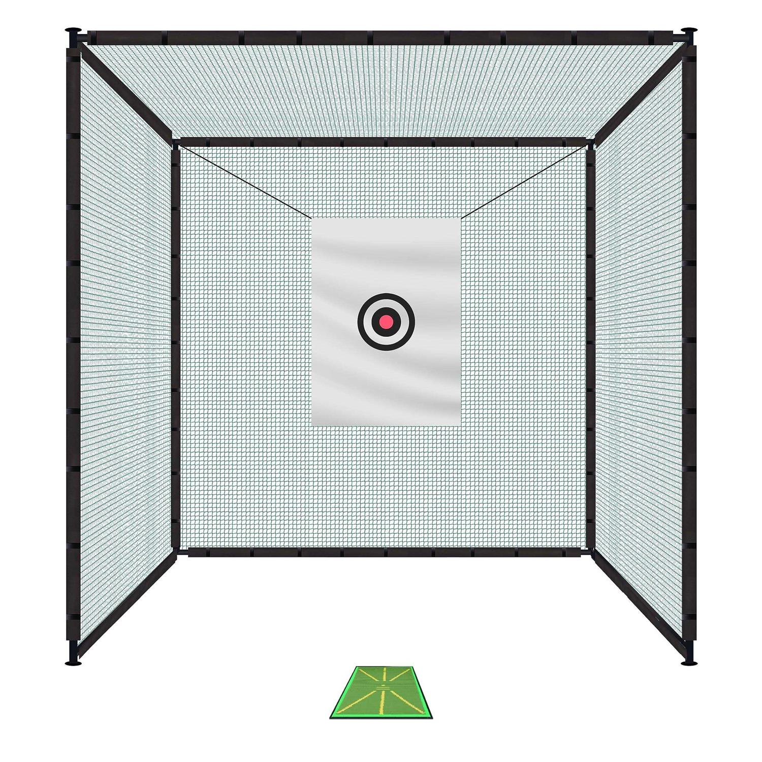 Golf Cage Net 10x10x10 Ft Golf Hitting Cage with Frame and Netting Enclosure Target Cloth and Swing Practice Mat for Indoor Outdoor Backyard Driving