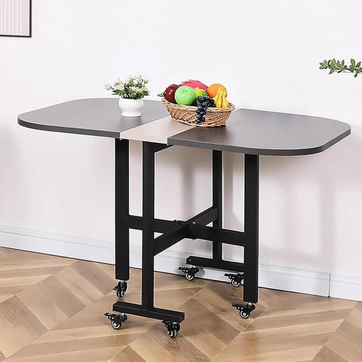 Folding Dining Table, Extendable Dining Table, Solid Wood Kitchen Table, Space Saving Compact Folding Dining Room Table, Drop Leaf Table