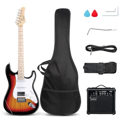 GLARRY Electric Guitar, 39" Full Size Electric Guitar Kit with HSS Pickup Coil Split for Beginner, 20W Amp and Accessories Pack Guitar Bag (Sunset)