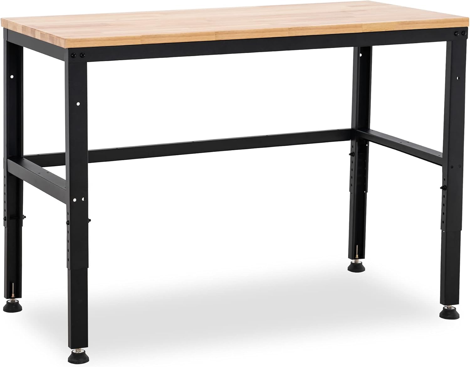 Mcombo Garage Workbench with Solid Acacia Wood Tabletop, Overall Steel Frame Worktable for Garage, Workstation for Workshop and Home Improvement WD48