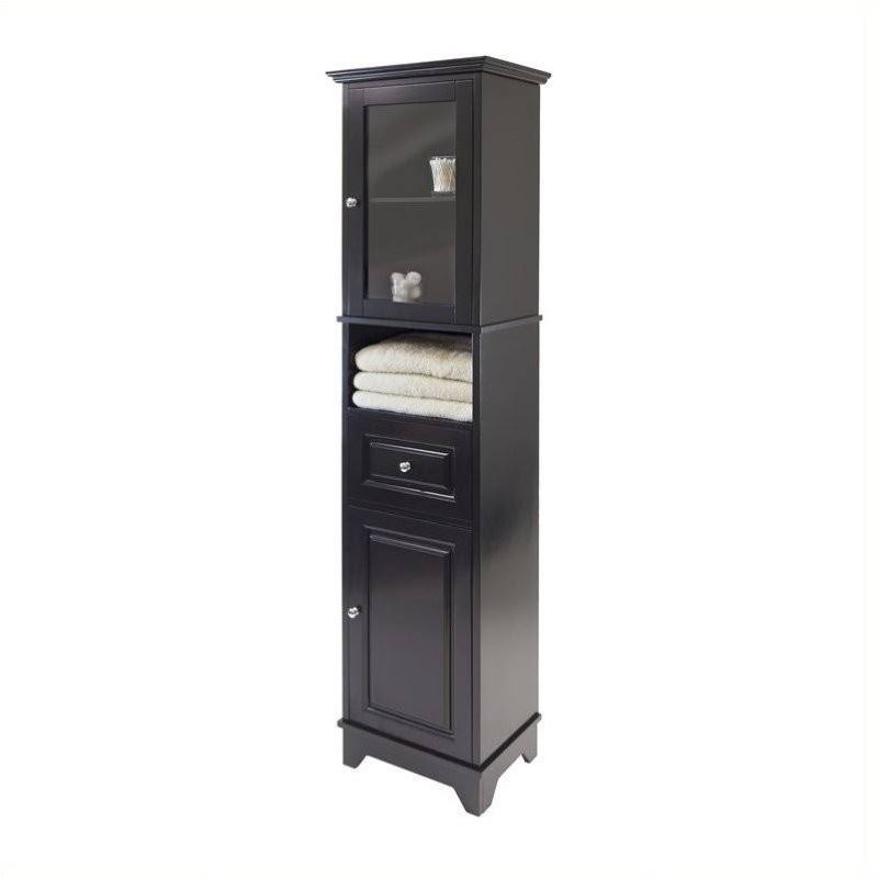 Pemberly Row Tall Cabinet with Glass Door and Drawer in Black Finish