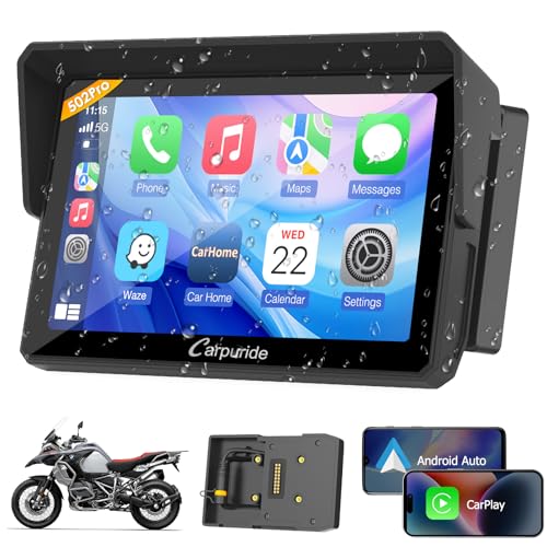 Carpuride W603 Motorcycle Carplay Screen, Wireless CarPlay & Android Auto for Moto, Remote Control，6.3" Waterproof Touchscreen, BT Trans