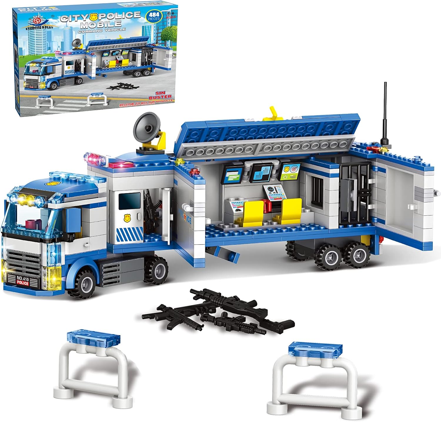 City Police Station Building Set, Mobile Command Truck Building Blocks, Cop Cars Vehicles STEM Construction Toy Kit