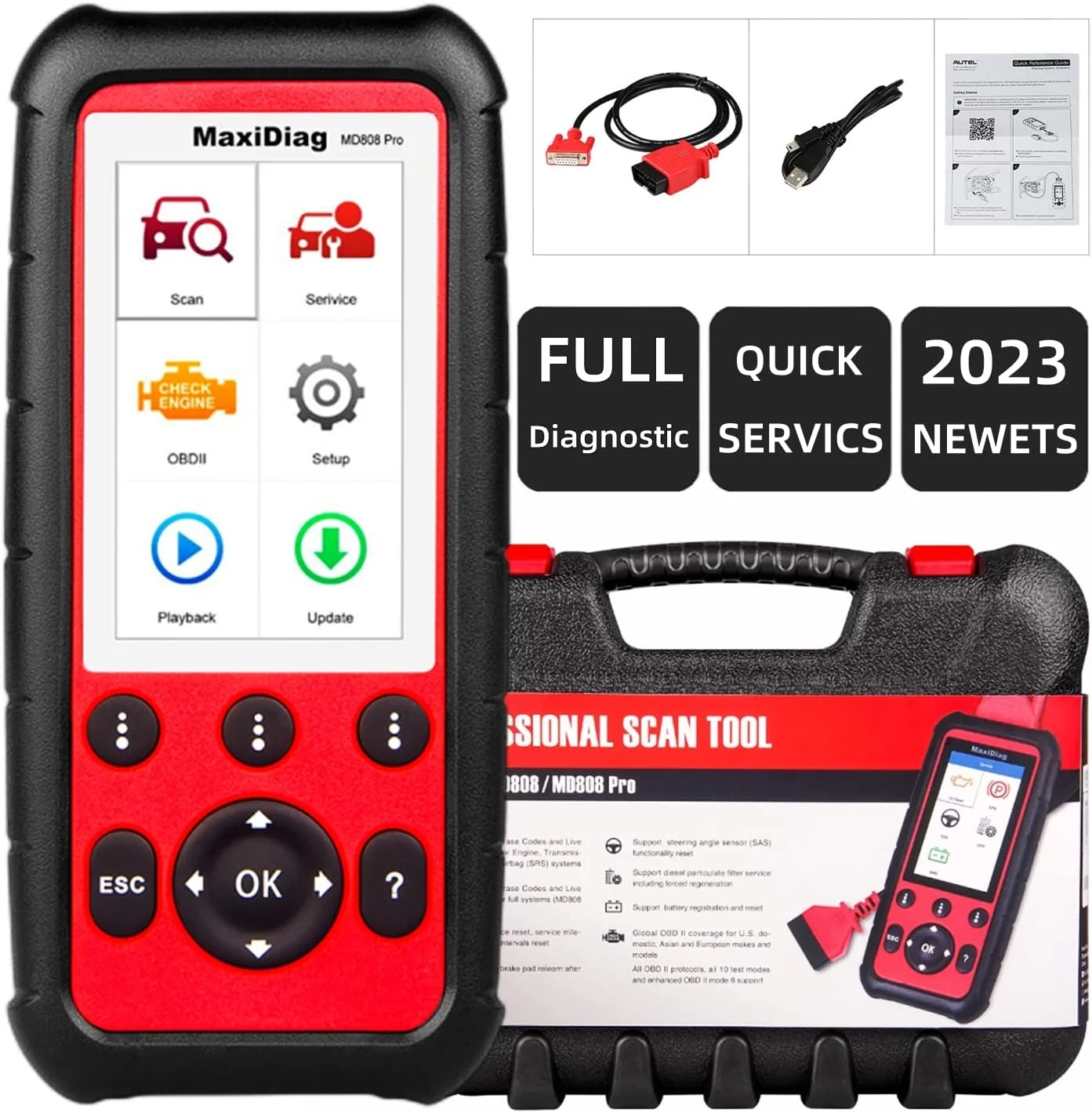 Autel MaxiDiag MD808 Pro OBD2 Scanner EPB/ Oil Reset Battery Registration and Reset Parking Brake Pad Relearn Diesel Particulate Filter Regeneration