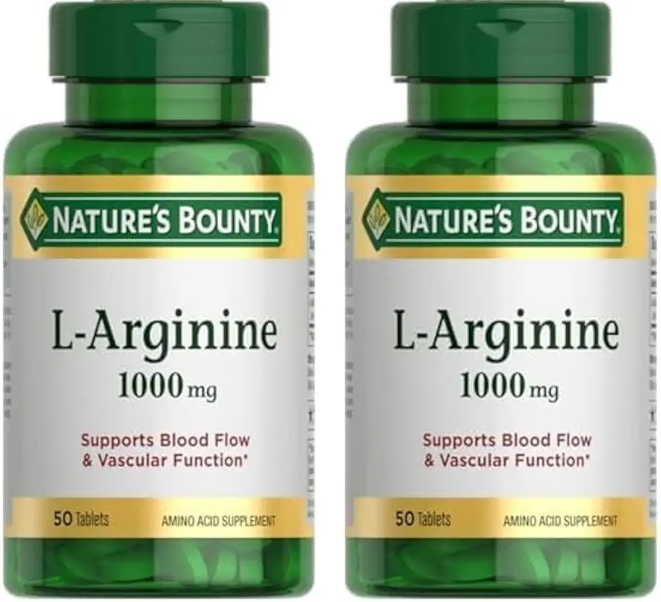 Nature's Bounty L-Arginine 1000mg for Supporting Blood Flow and Vascular Function – Non-GMO, Gluten Free, 50 Tablets (Pack of 2)