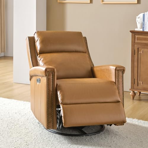 HULALA HOME Swivel Rocker Recliner Chair with Power Headrest, Faux Leather Glider Chair for Adults with Adjustable Footrest, 360° Rotation, USB Port