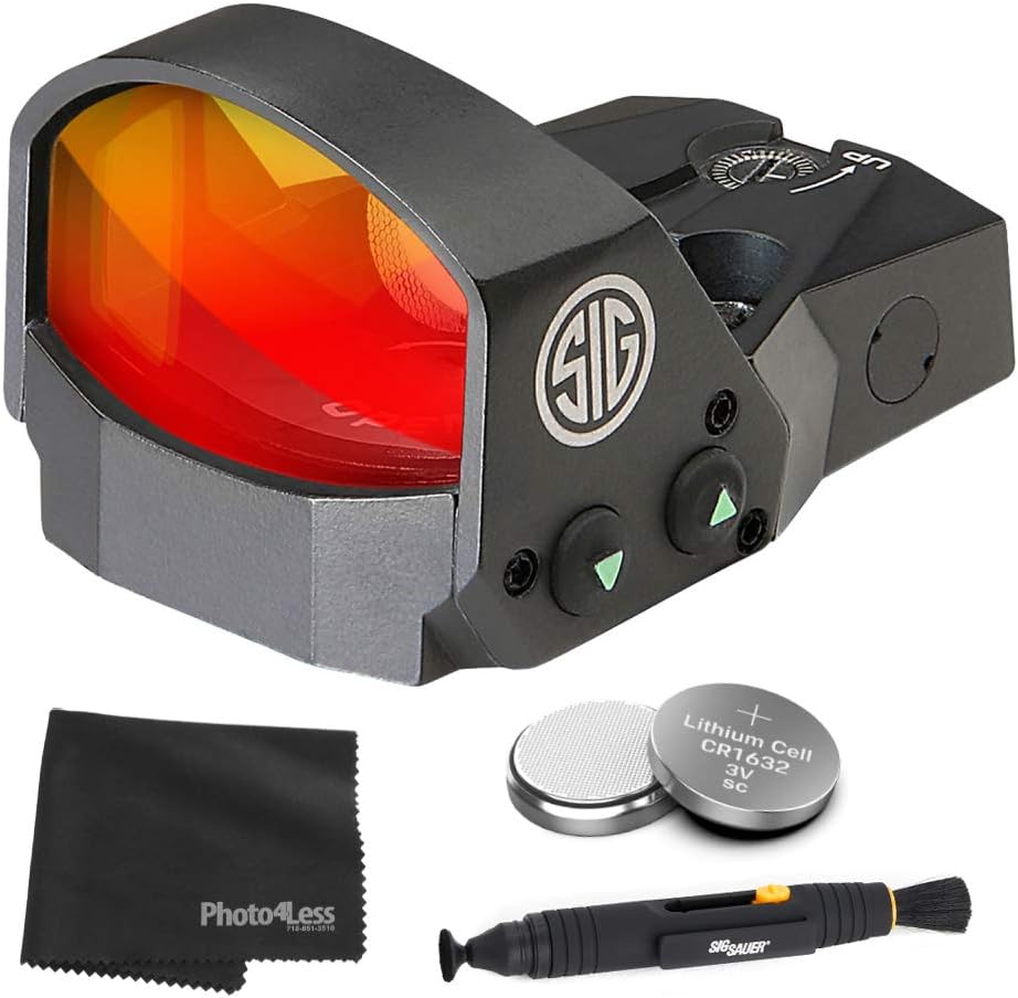Sig Sauer ROMEO1 1X30mm Reflex Red Dot Sight, Red Dot Reticle - Black + 2 Additional Batteries and Lens Cleaning Kit