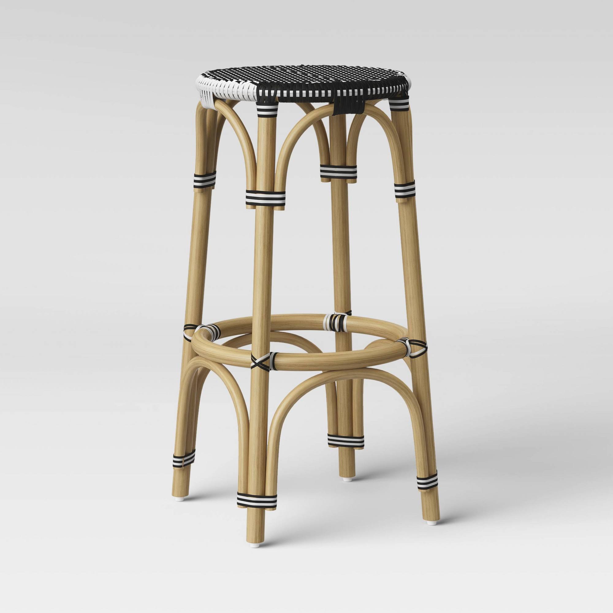 Perry Rattan Backless Woven Barstool Black/White - Threshold
