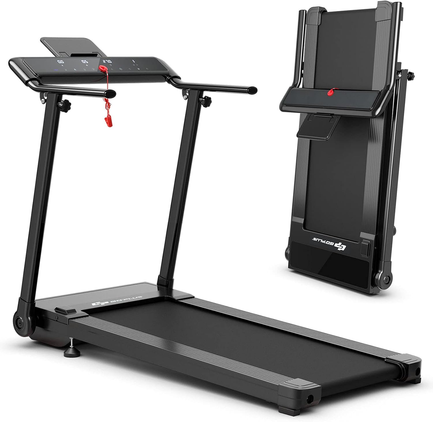 Goplus Folding Treadmill, Portable Electric Treadmill with LED Touch Screen, 12 Preset Programs, 2 Modes and Phone/Pad Holder