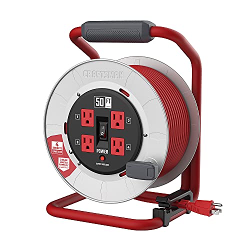 CRAFTSMAN 100 Ft. Contractor Retractable Extension Cord Reel With 4 Outlets & Heavy Duty 12AWG SJTW Cable
