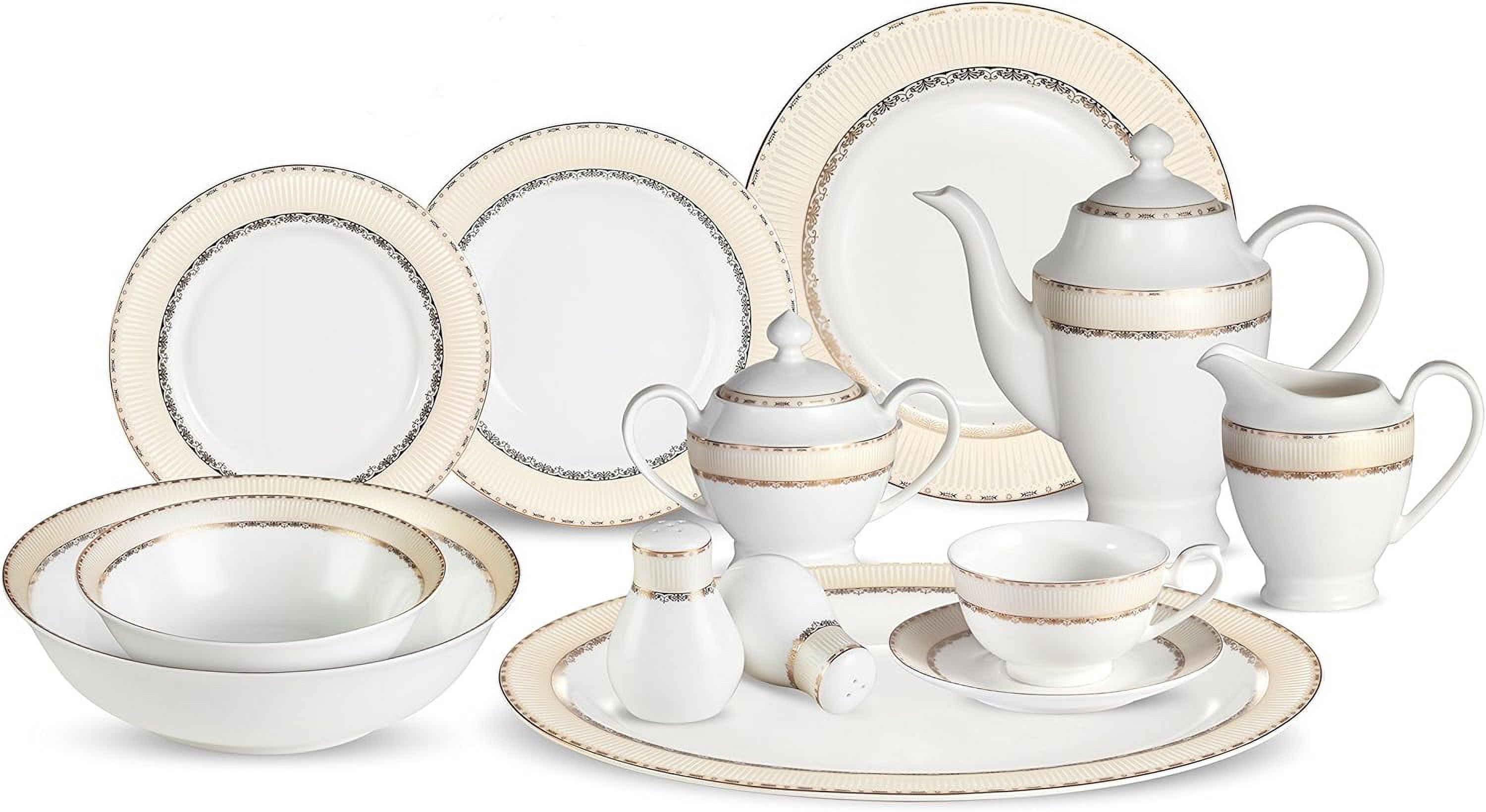 57 Piece China Service For 8 Margaret Dinnerware Sets, Gold