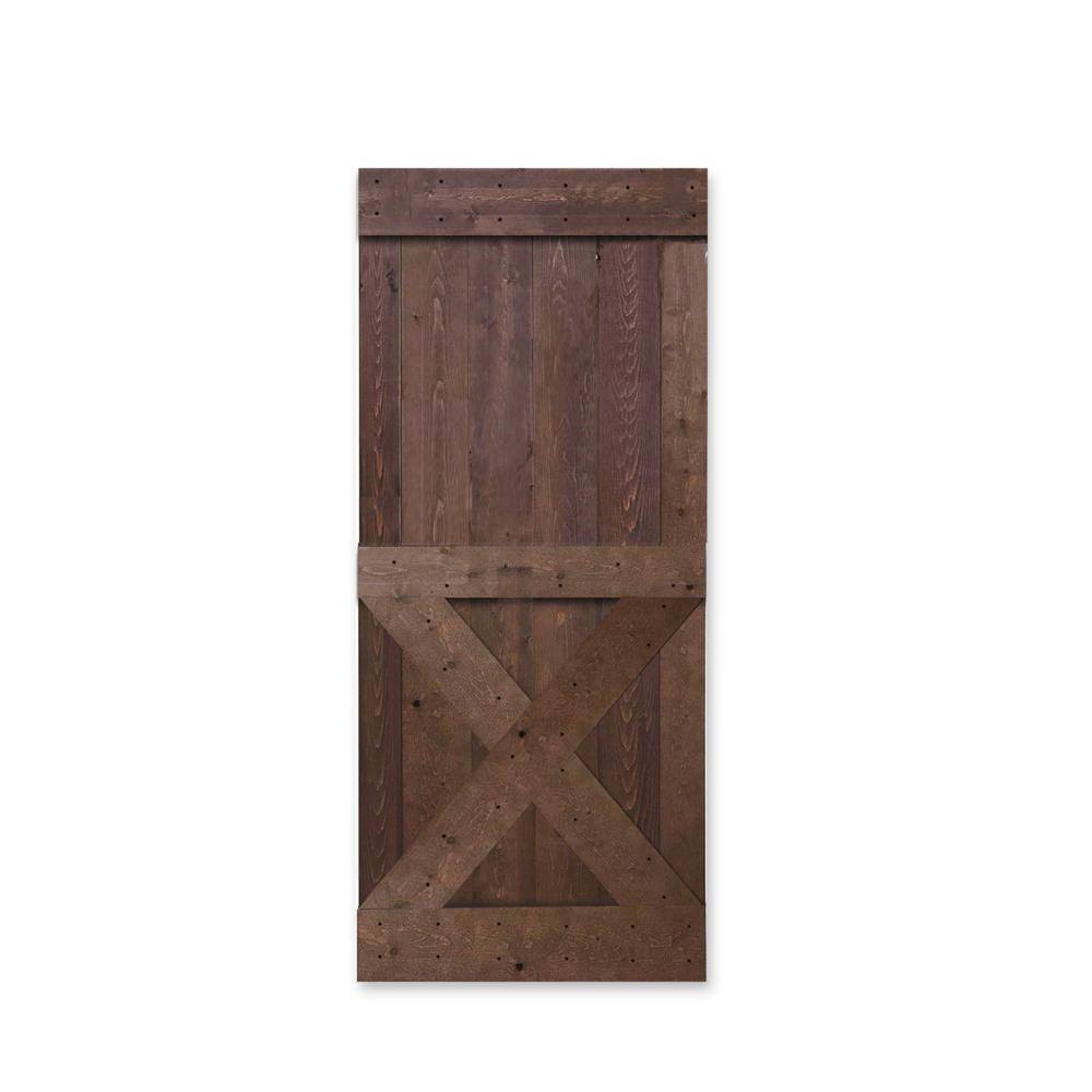 Calhome 36 in. x 84 in. Mini x Series Walnut Stain Knotty Pine Wood Interior Sliding Barn Door