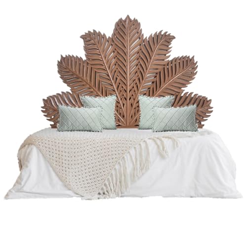 Hand Carved King Size Half Moon Bed Headboard Palm Leaf Bed Decor White Leaf Wall Art Bed Headboard Home Decor Wall Hanging (King Size- 72x45x1