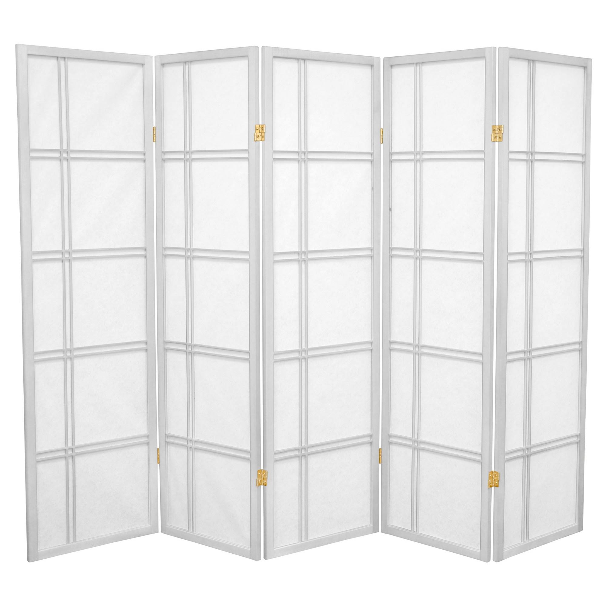 Oriental Furniture 5 ft. Tall Double Cross Shoji Screen - 5 Panel - White