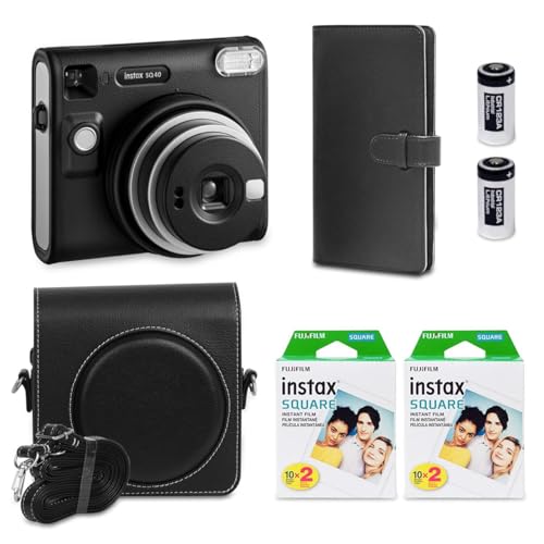Fujifilm Instax Square SQ40 Instant Camera Vintage Black + Fuji Instax Film Value Pack (40 Sheets) + Shutter Accessories Bundle