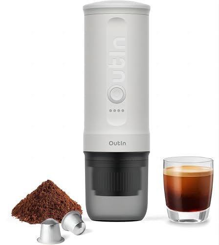 Outin Nano Portable Electric Espresso Machine,Travel Coffee Maker for Camping,Car Coffee Maker Self-Heating with USB-C, 12V