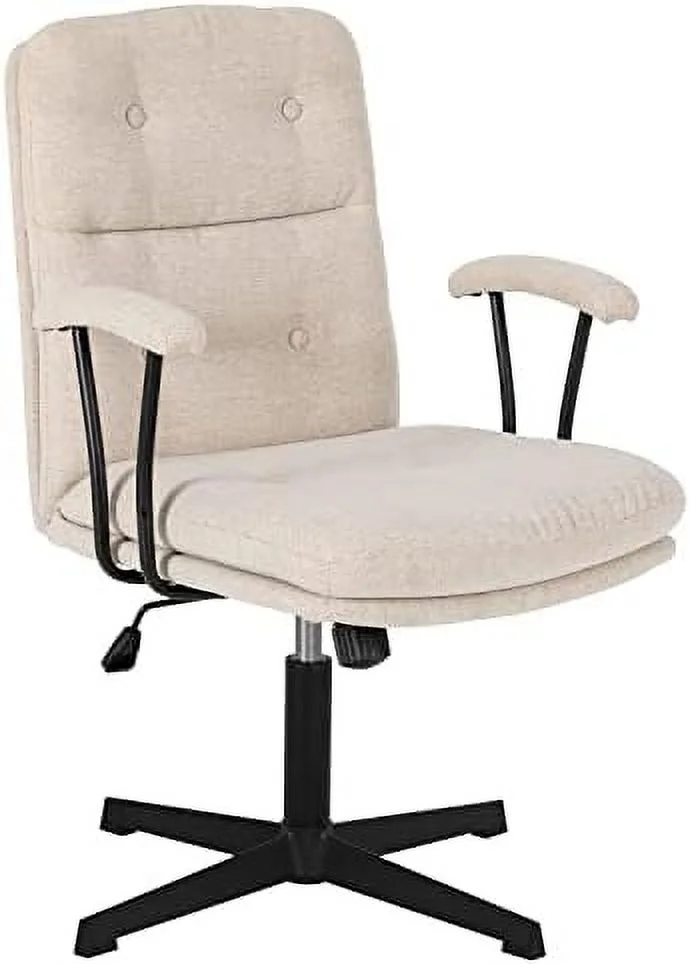 JOMA Office Desk Chair  Vanity Chair with Removable Padded Armrests for   JOMA Swivel Chair with No Wheels  Linen Comfy Chair with Premium Thick