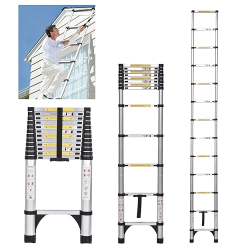 Telescoping Ladder 16.5 FT Extension Ladder Aluminum Lightweight Telescopic Ladder with 2 Triangle Stabilizers Telescoping Attic Ladder RV Ladders