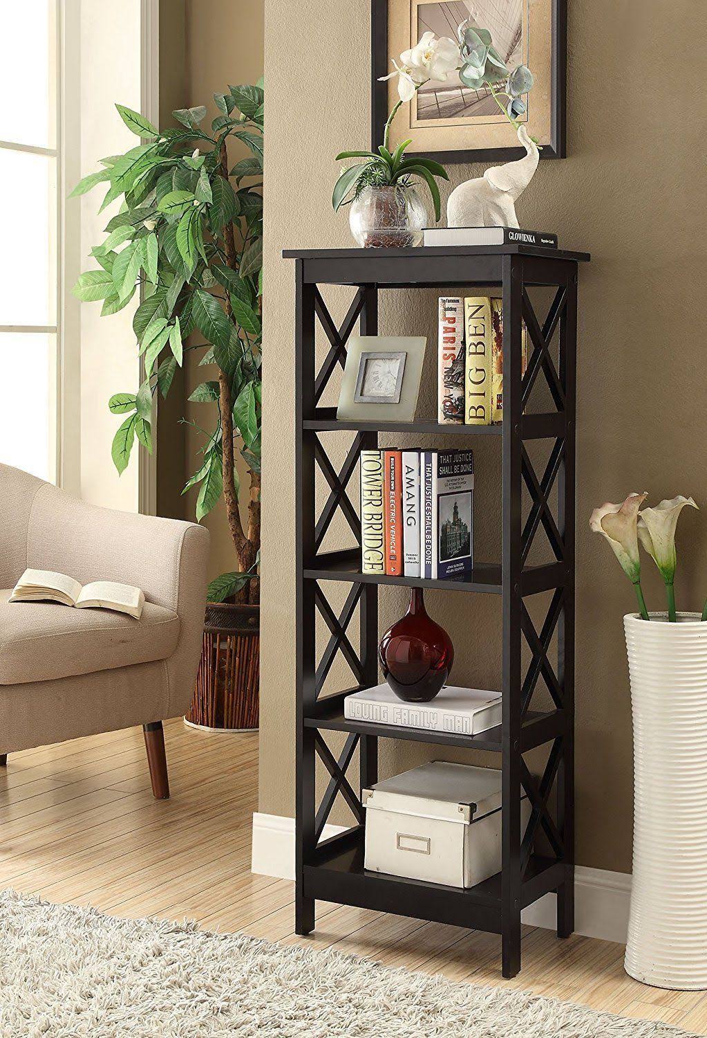5-Tier Black Wood Bookshelf Bookcase Display Media Cabinet